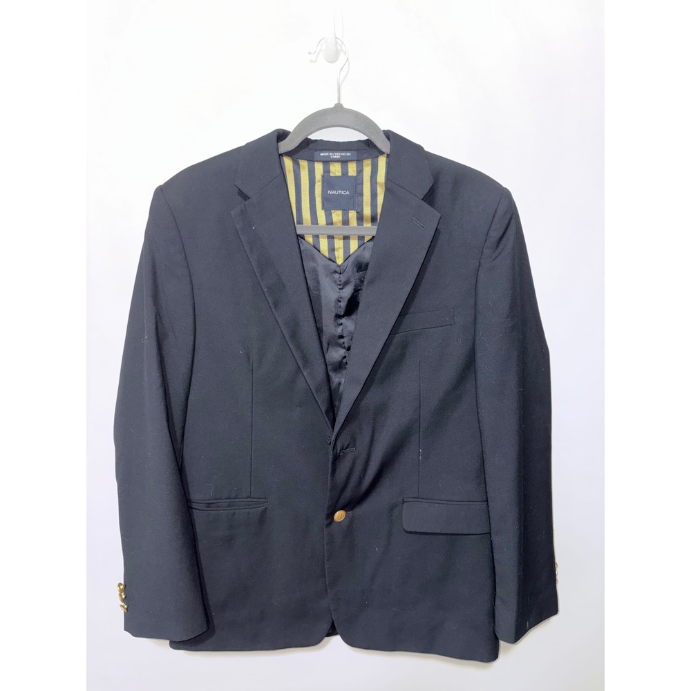 Nautica Dress Blues Boys Navy Blue Blazer Gold Crest Button Jacket Size 20 Reg
